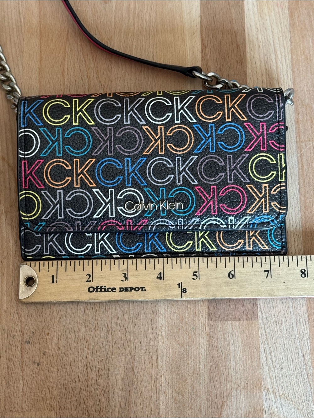 Calvin Klein Multicolor CK Logo Crossbody Purse Handbag Adjustable Pink Strap - Picture 13 of 14